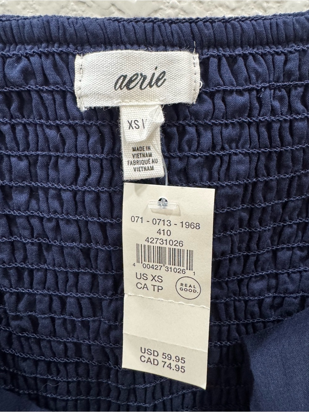 Aerie Cotton Navy Smocked Romper - Picture 4 of 7